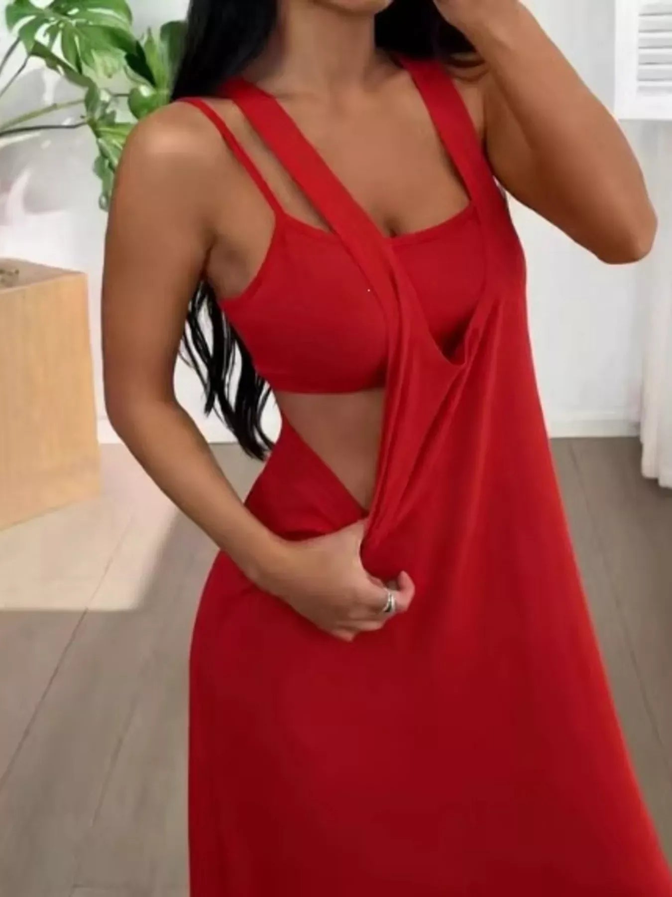 Trendsi Red / S Scoop Neck Cami and Maxi Dress Set
