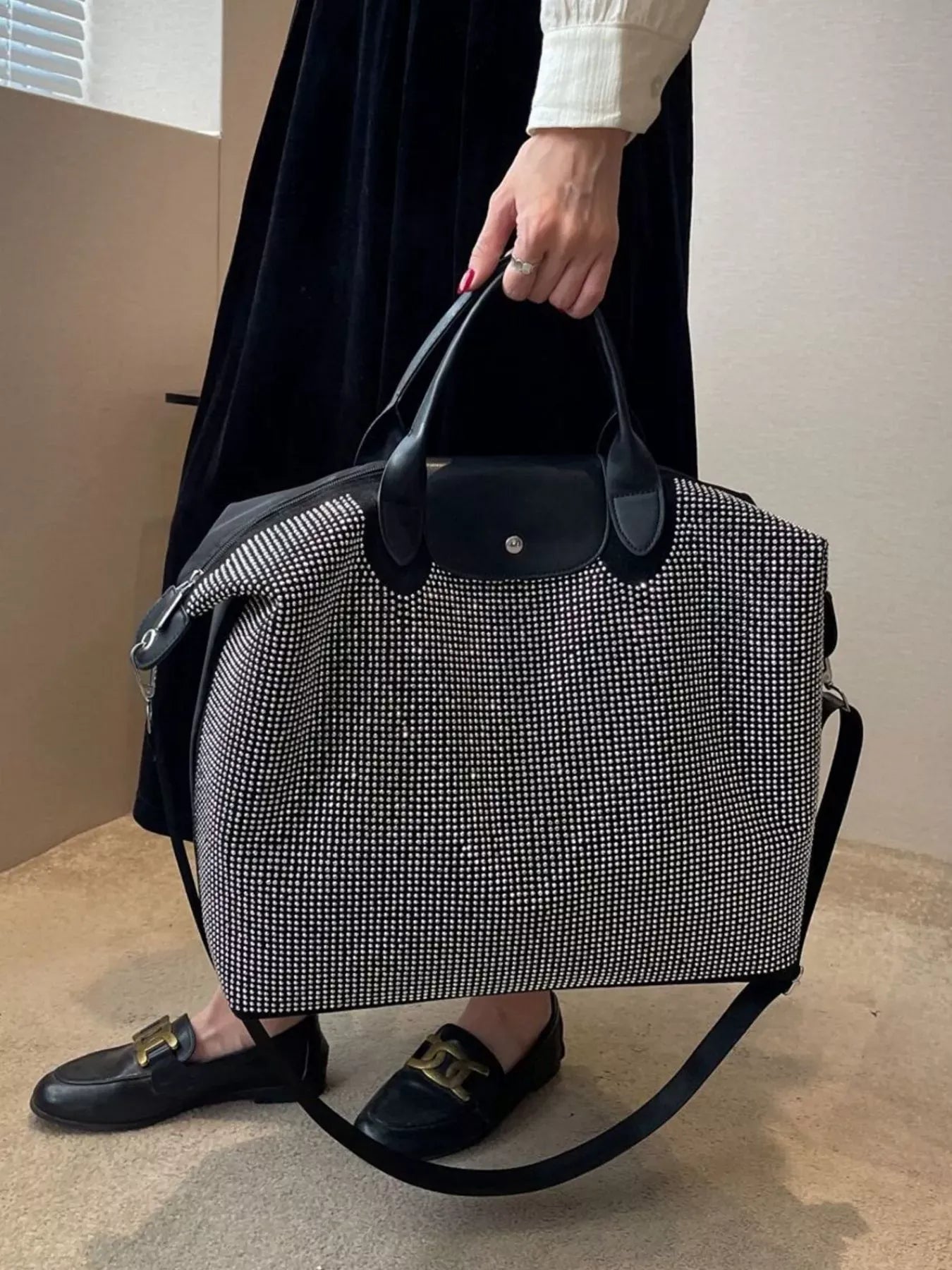 Trendsi Silver / One Size Rhinestone Embellished Crossbody Bag