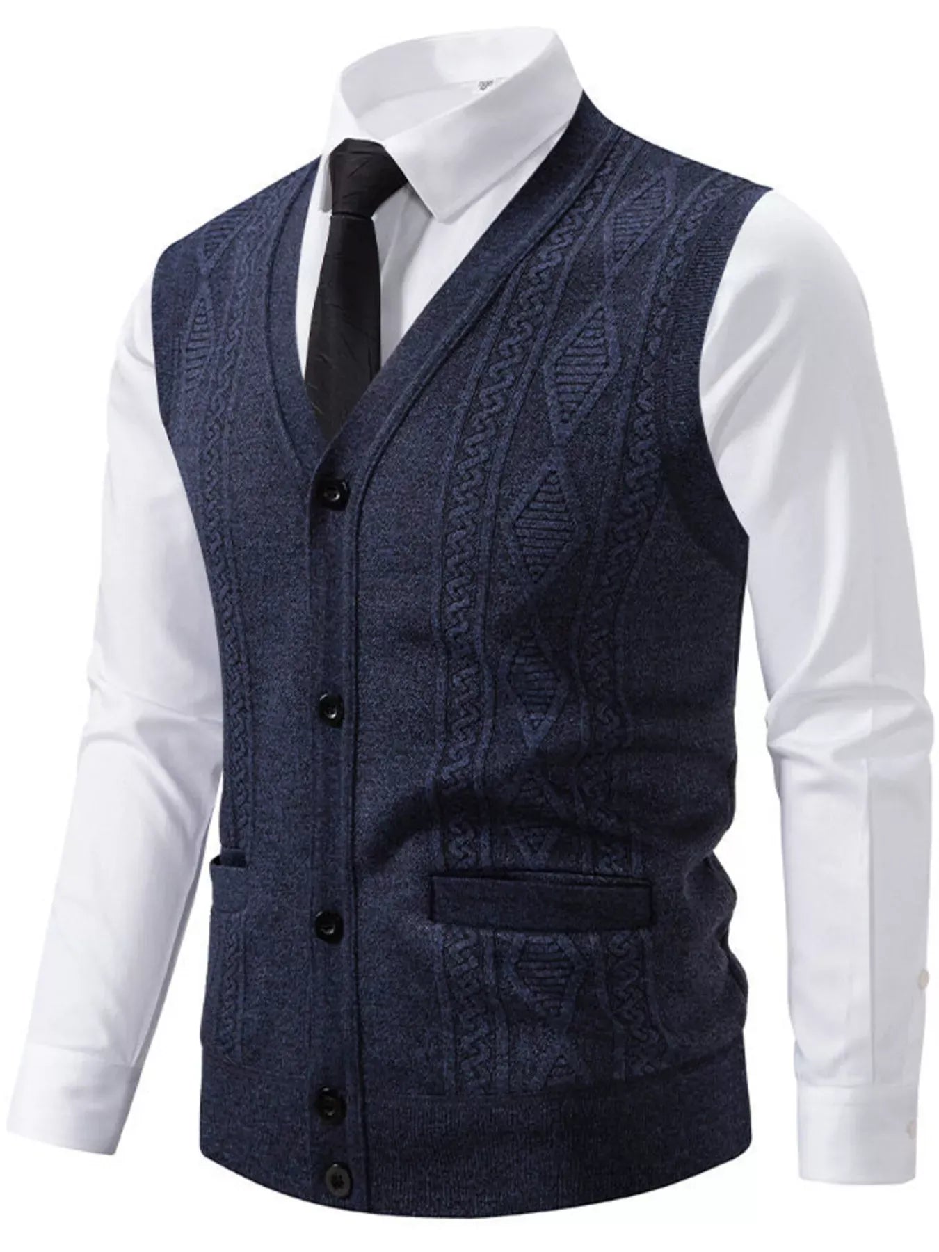 Trendsi Dark Gray / L Men's Plus Size Button-Down Sweater Vest