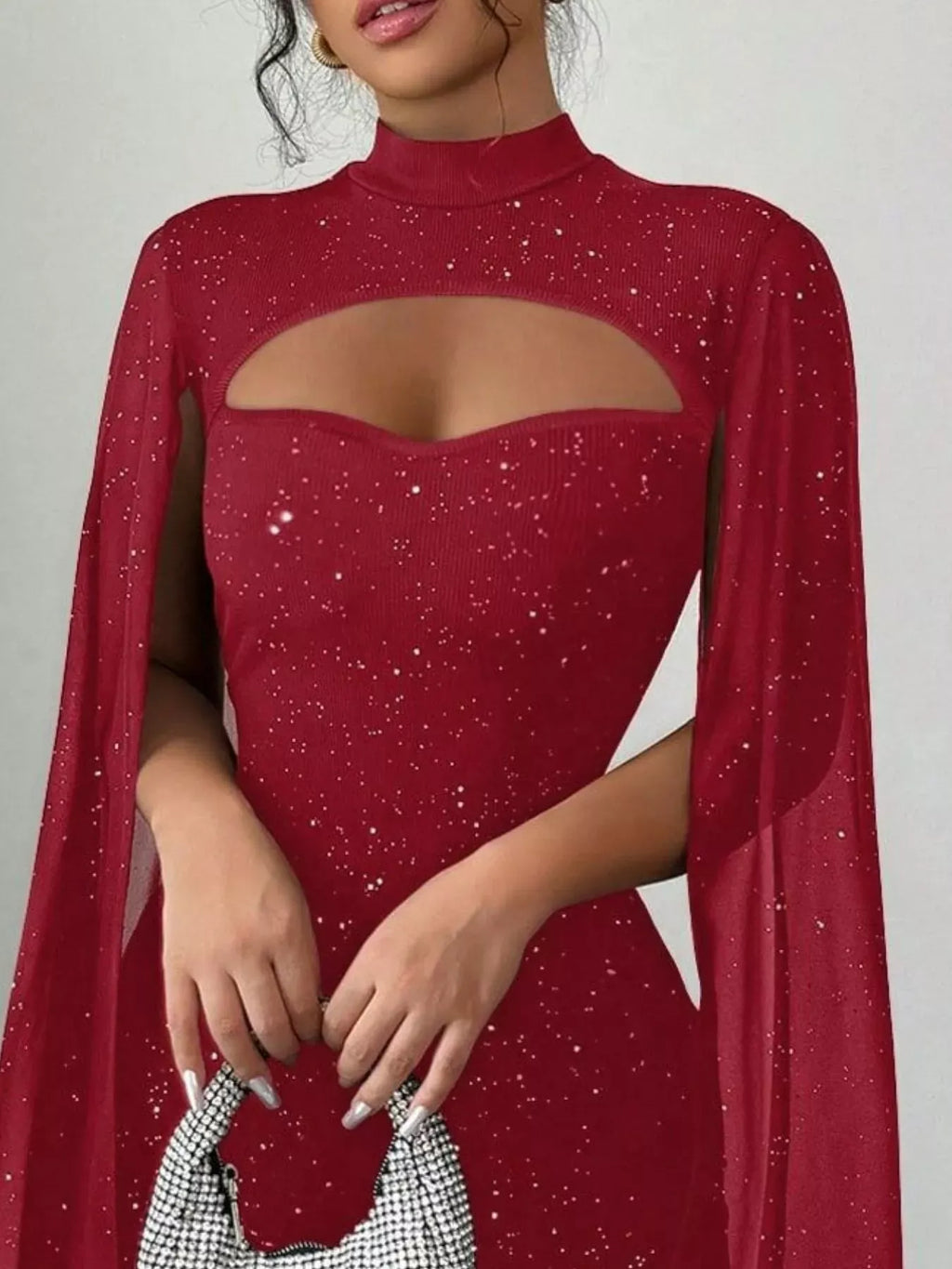 Trendsi Cutout Bodycon Mini Dress with Cape Sleeves