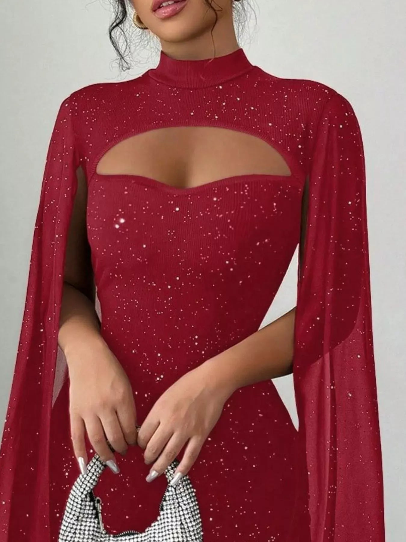 Trendsi Cutout Bodycon Mini Dress with Cape Sleeves