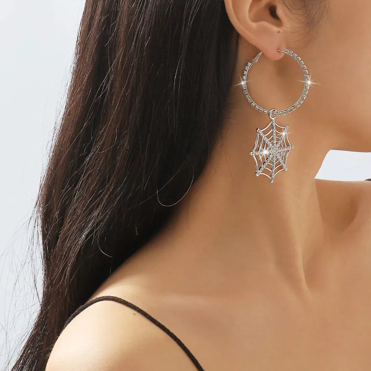 Trendsi Silver / onesize Spider Web Dangle Hoop Earrings