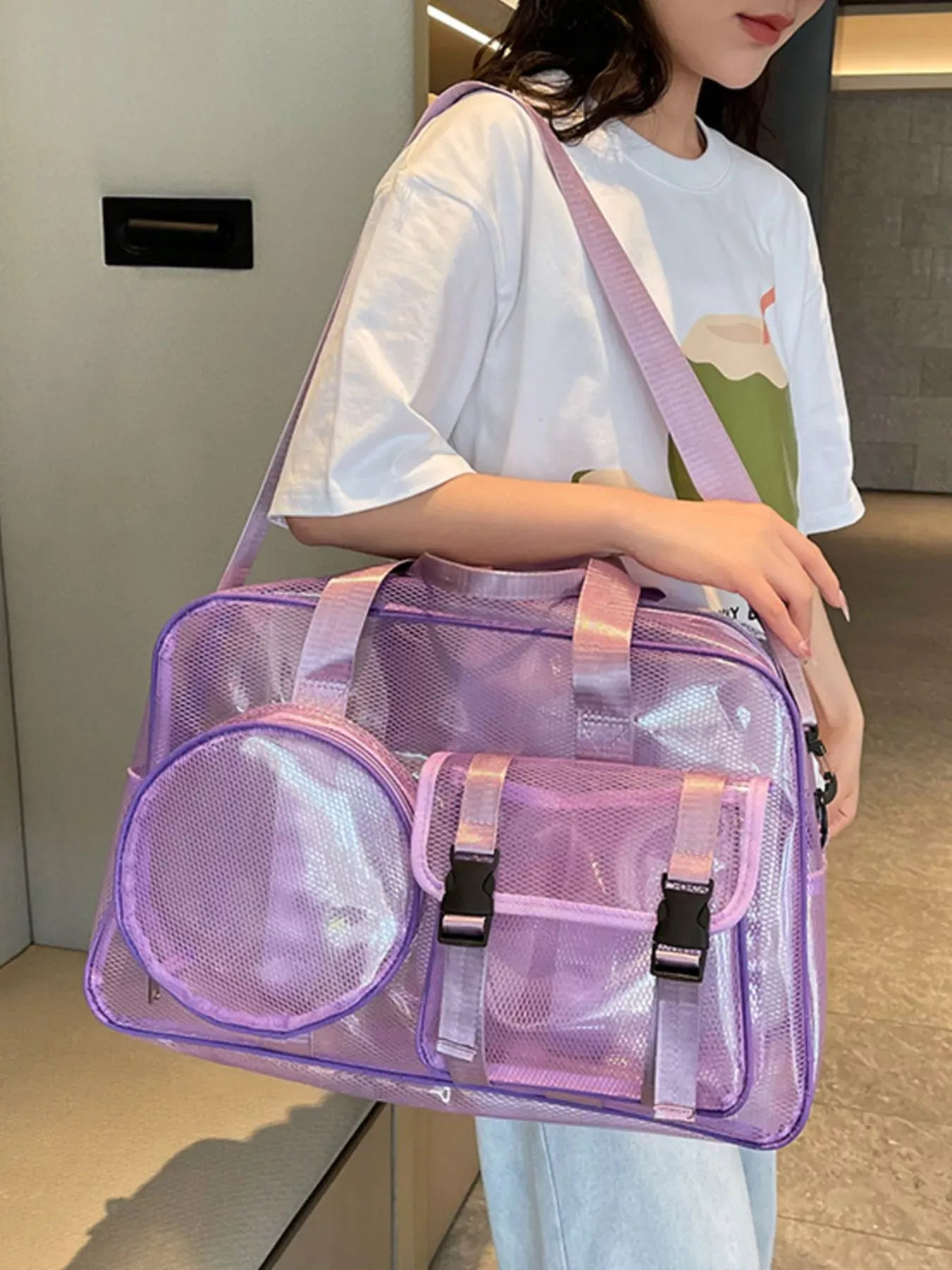 Trendsi Purple / onesize Multiple Pockets PVC Travel Bag