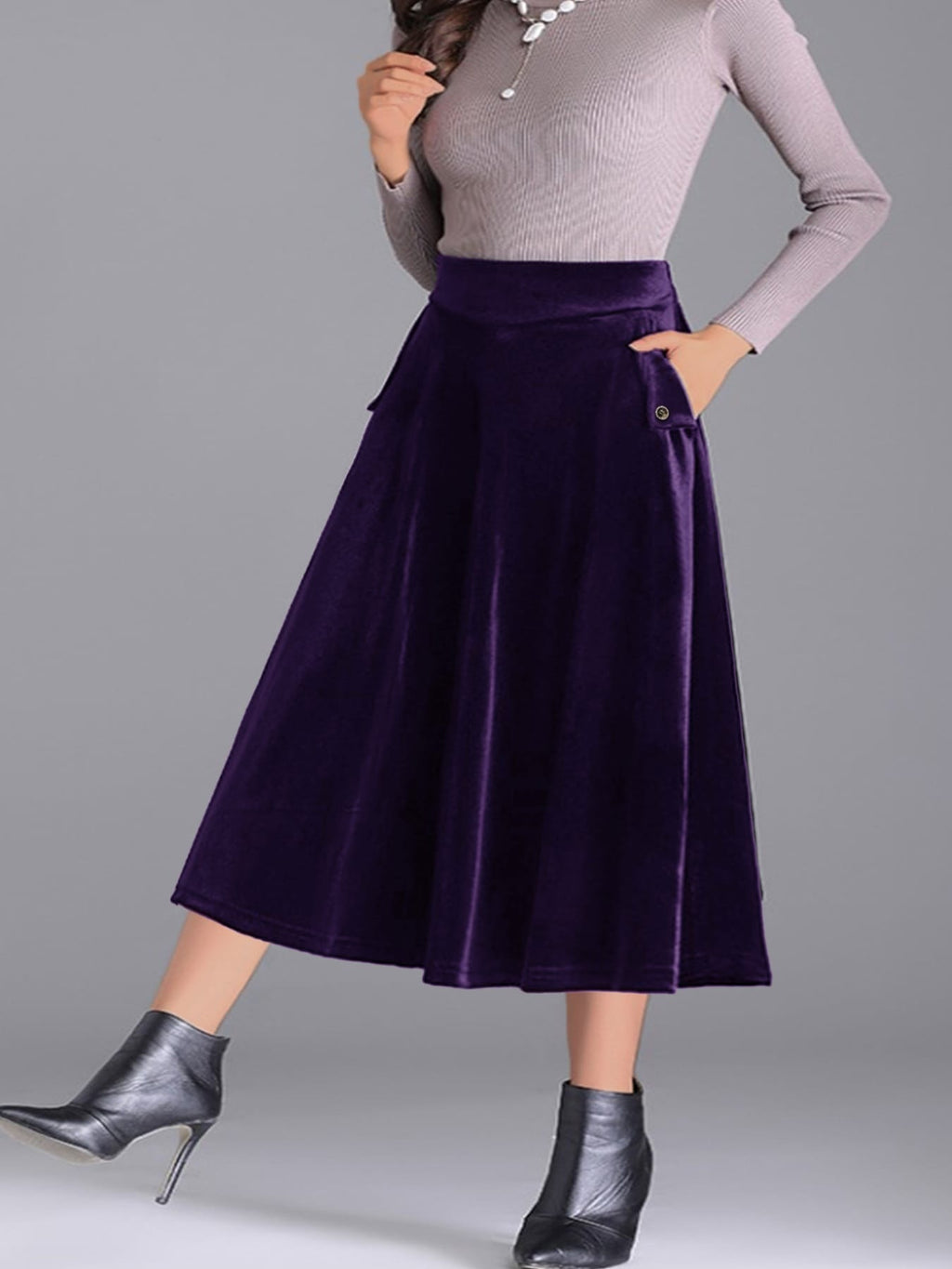 Trendsi Skirt Plus Size Elegant Velvet A-Line Midi Skirt