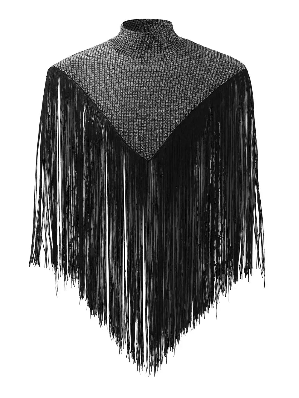 Trendsi Gray / S Men's Full Size Tassel Hem Mock Neck Cap Plus Size
