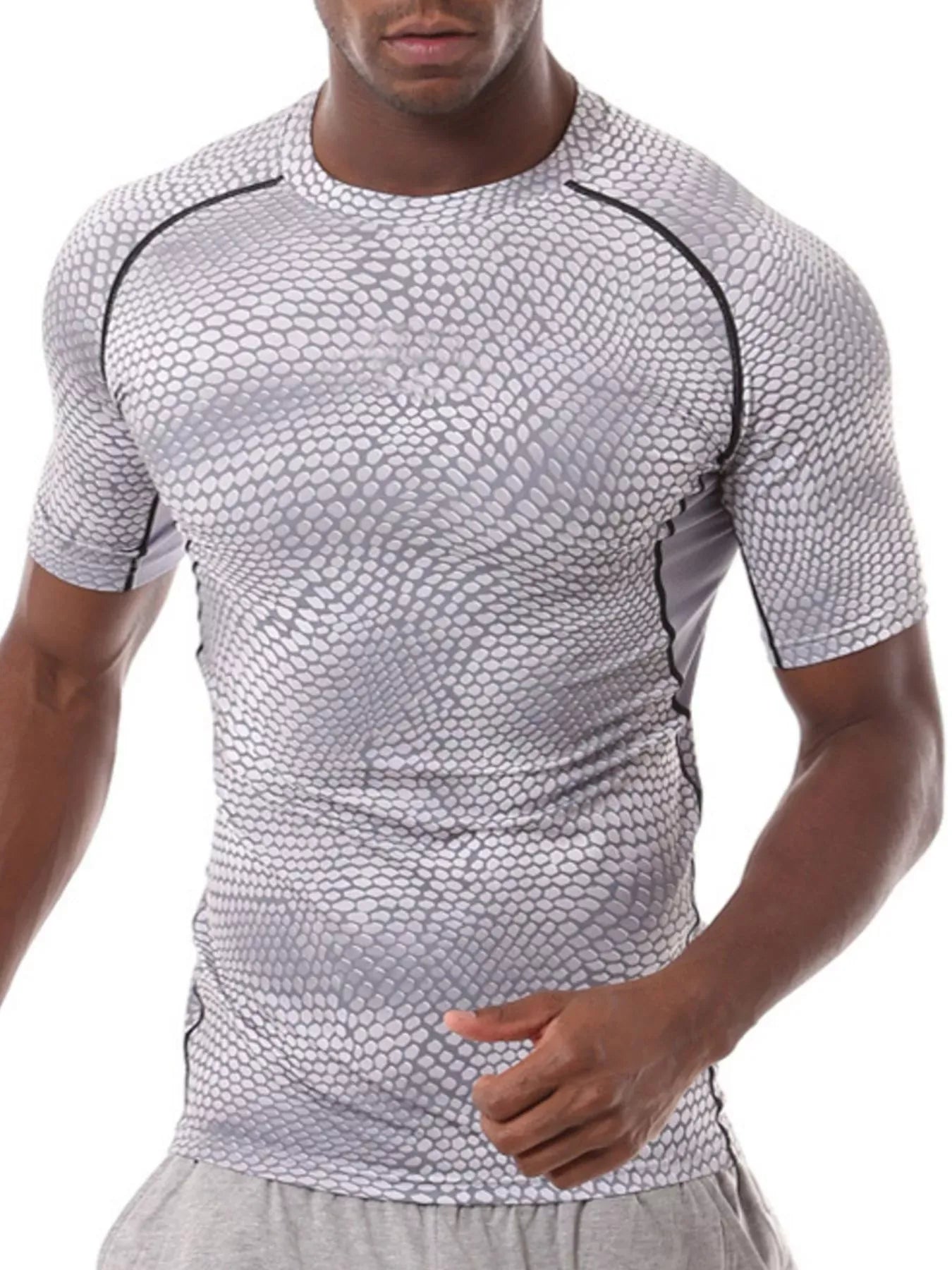 Trendsi White / S Men's Compression Fit Snake Print Active T-Shirt