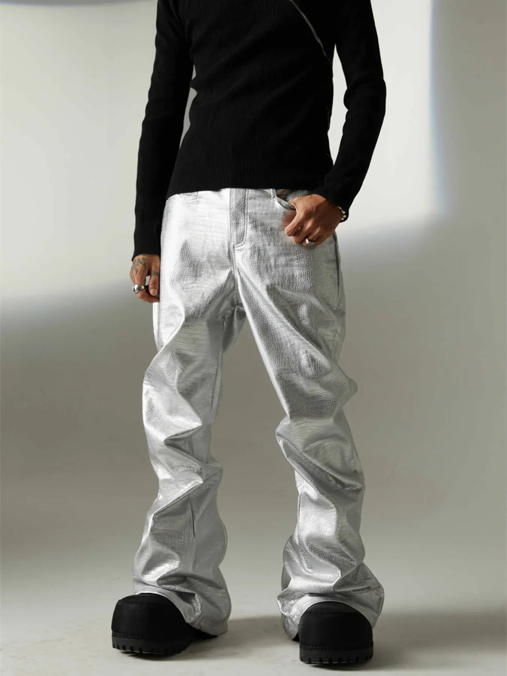 Trendsi Men's Leather Loose Fit Pants
