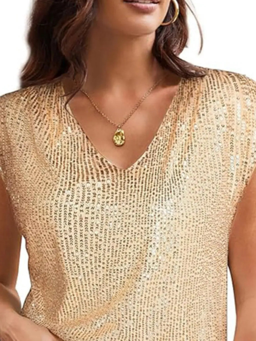 Trendsi Blouse V-Neck Sequin Cap Sleeve Top