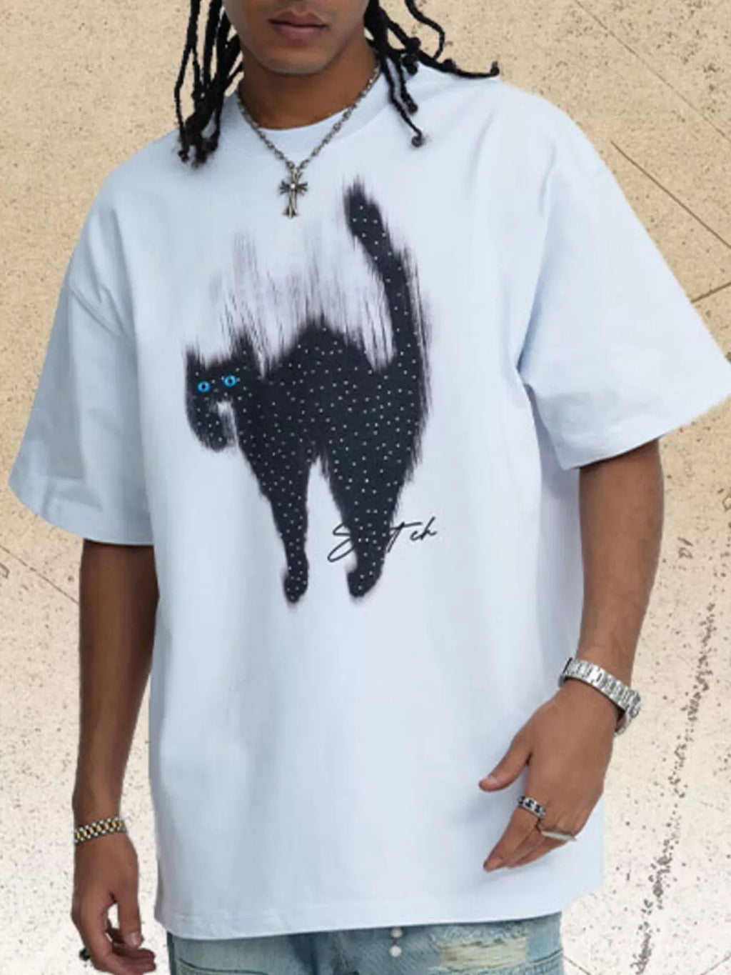 Trendsi White / S Men's Cat Graphic Short Sleeve T-Shirt