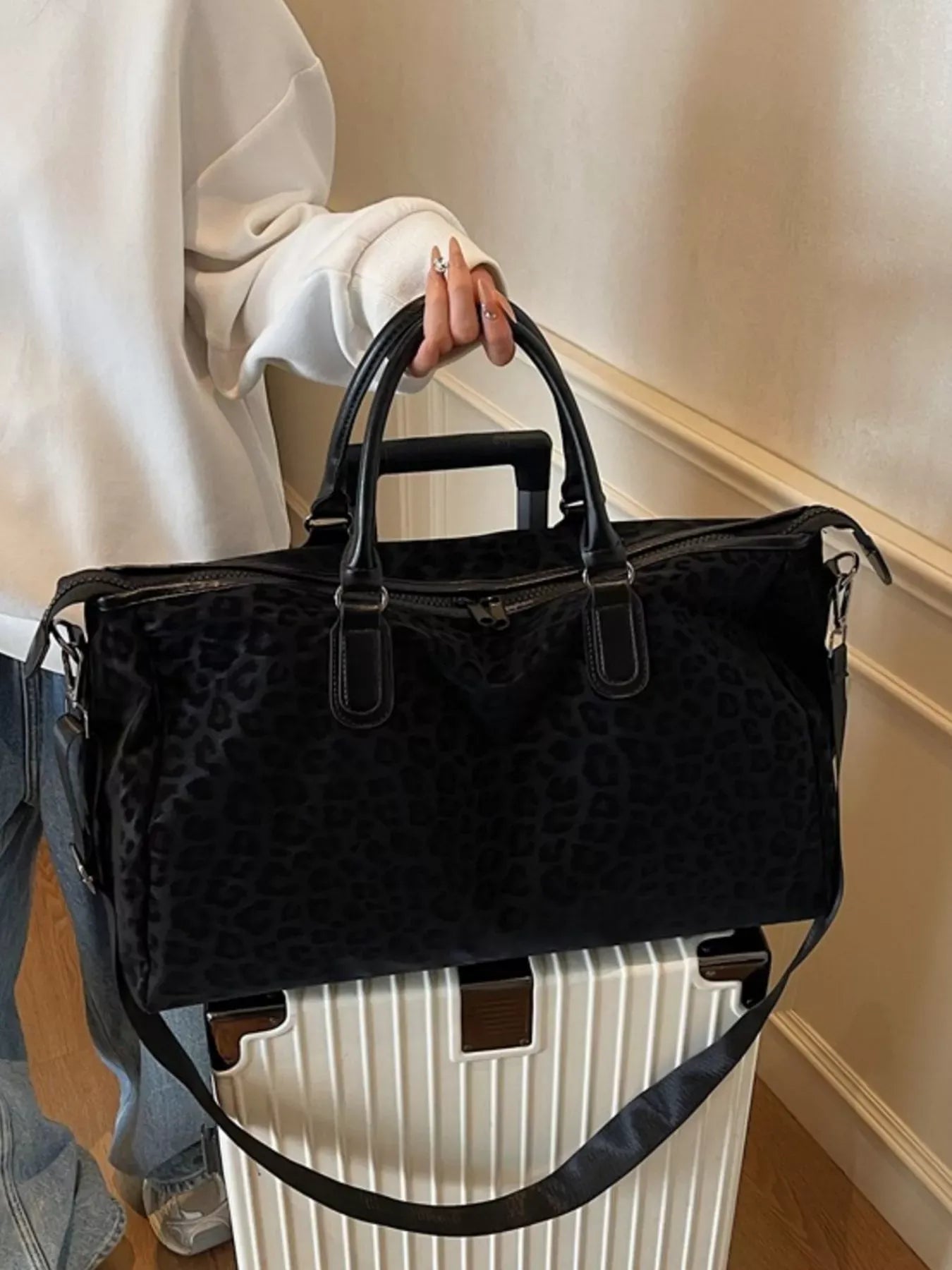 Trendsi Black / One Size Leopard Print Travel Bag