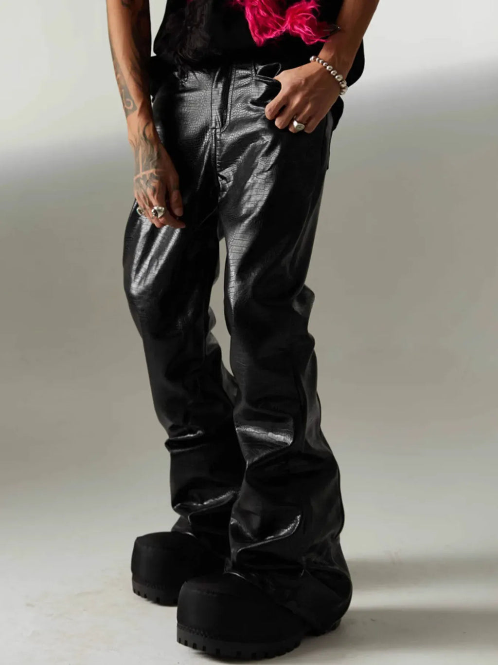 Trendsi Men's Leather Loose Fit Pants