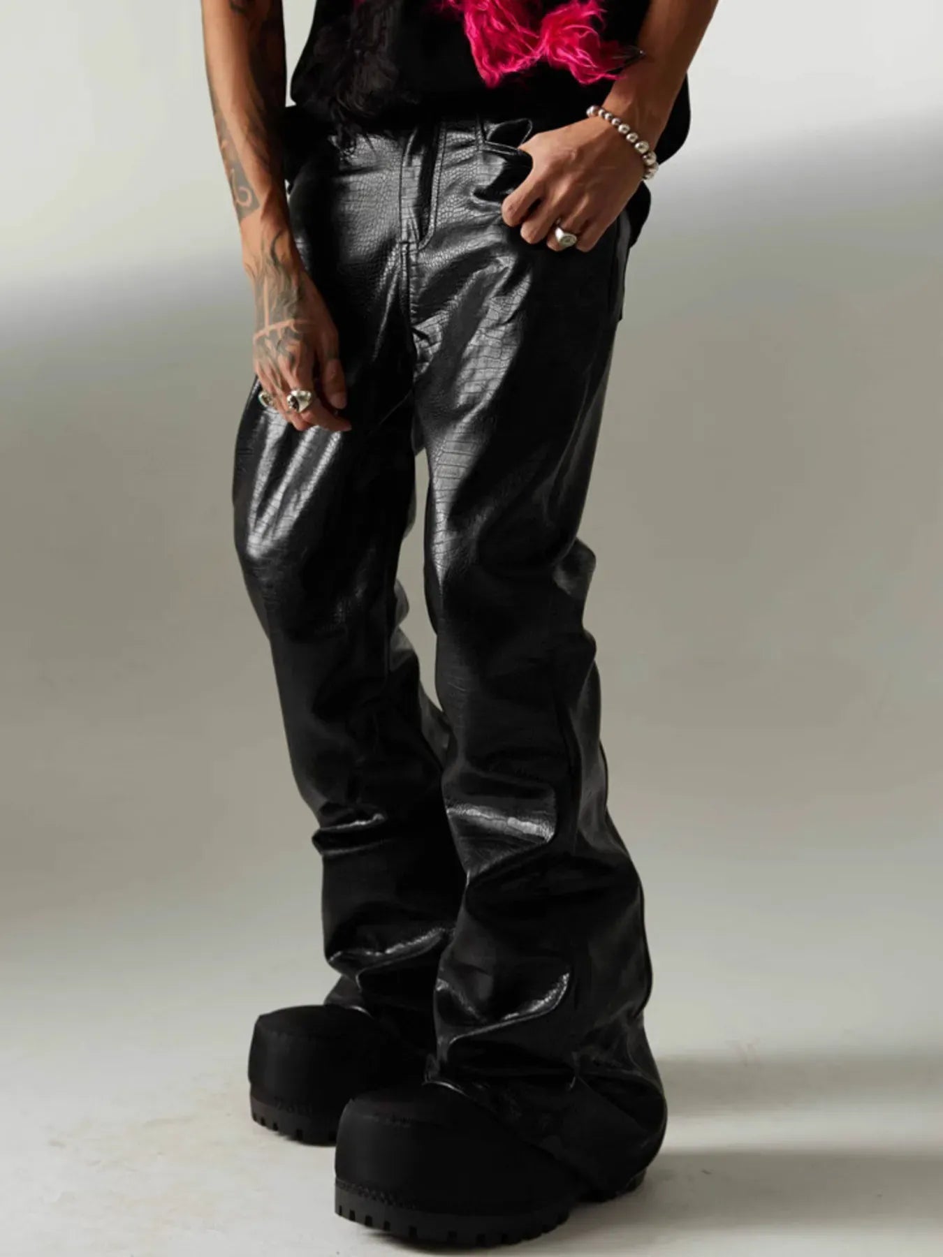 Trendsi Men's Leather Loose Fit Pants