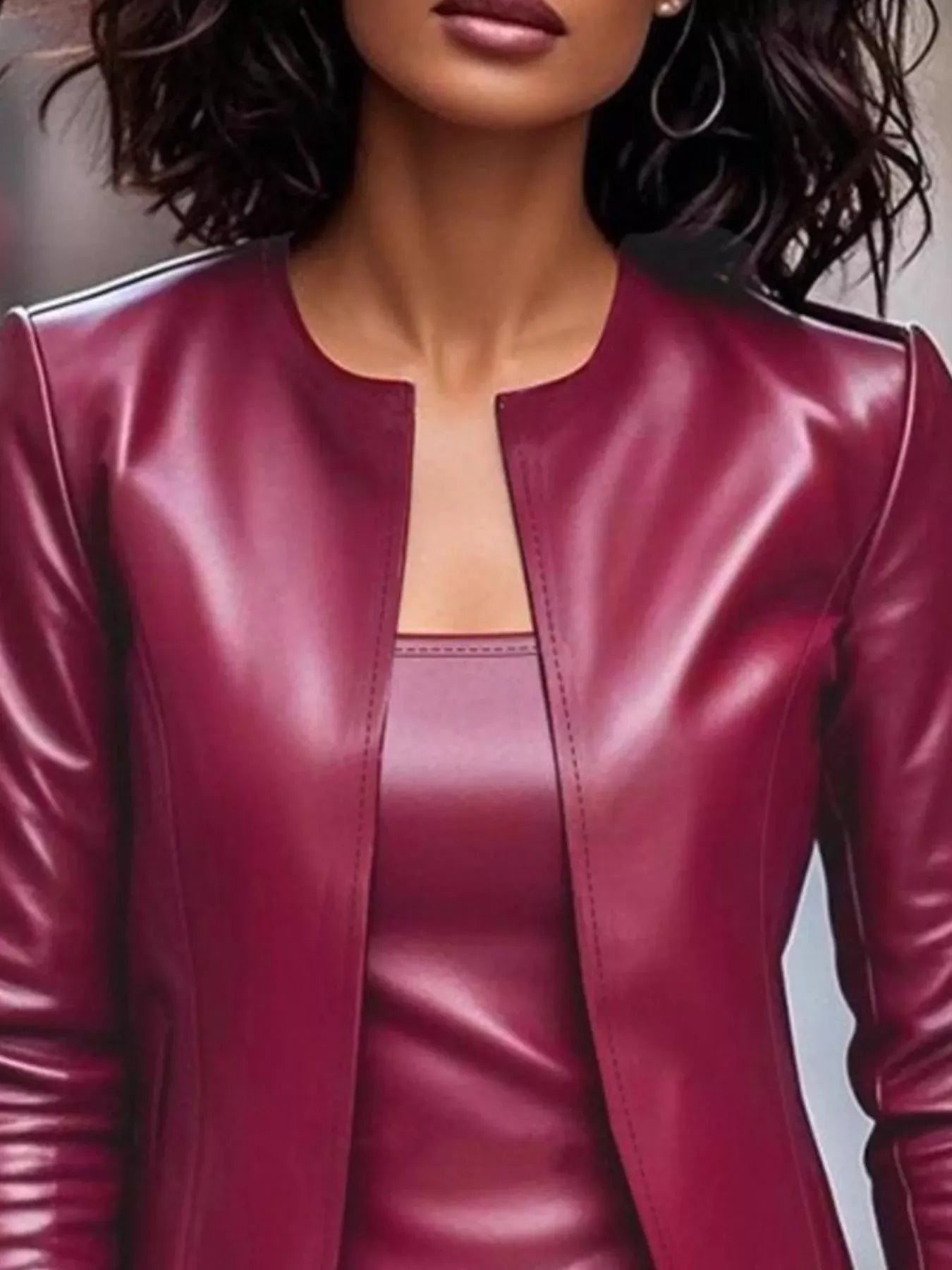 Trendsi set Open Front Leather Jacket & Dress Set