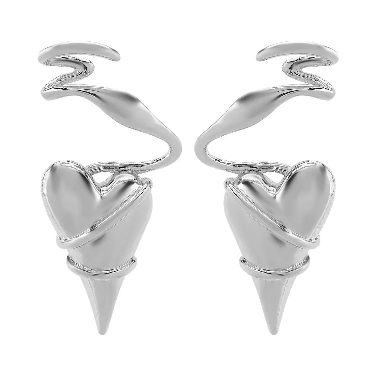 Trendsi Silver / onesize Heart-Shaped Twisted Wire Earrings