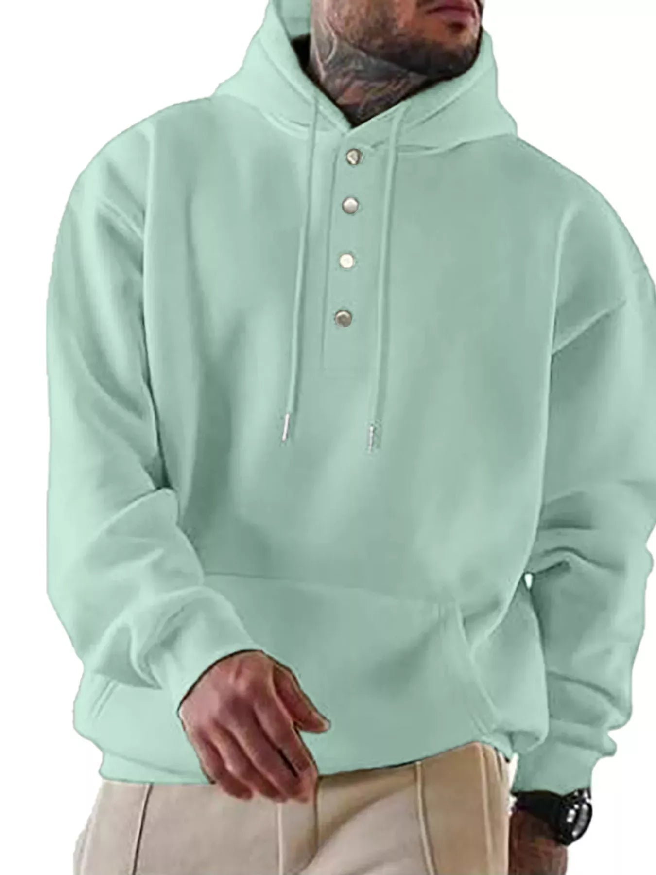Trendsi Light Green / S Men's Full Size Drawstring Kangaroo Pocket Hoodie Plus Size