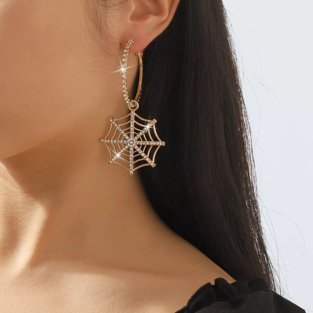 Trendsi Gold / onesize Spider Web Dangle Hoop Earrings