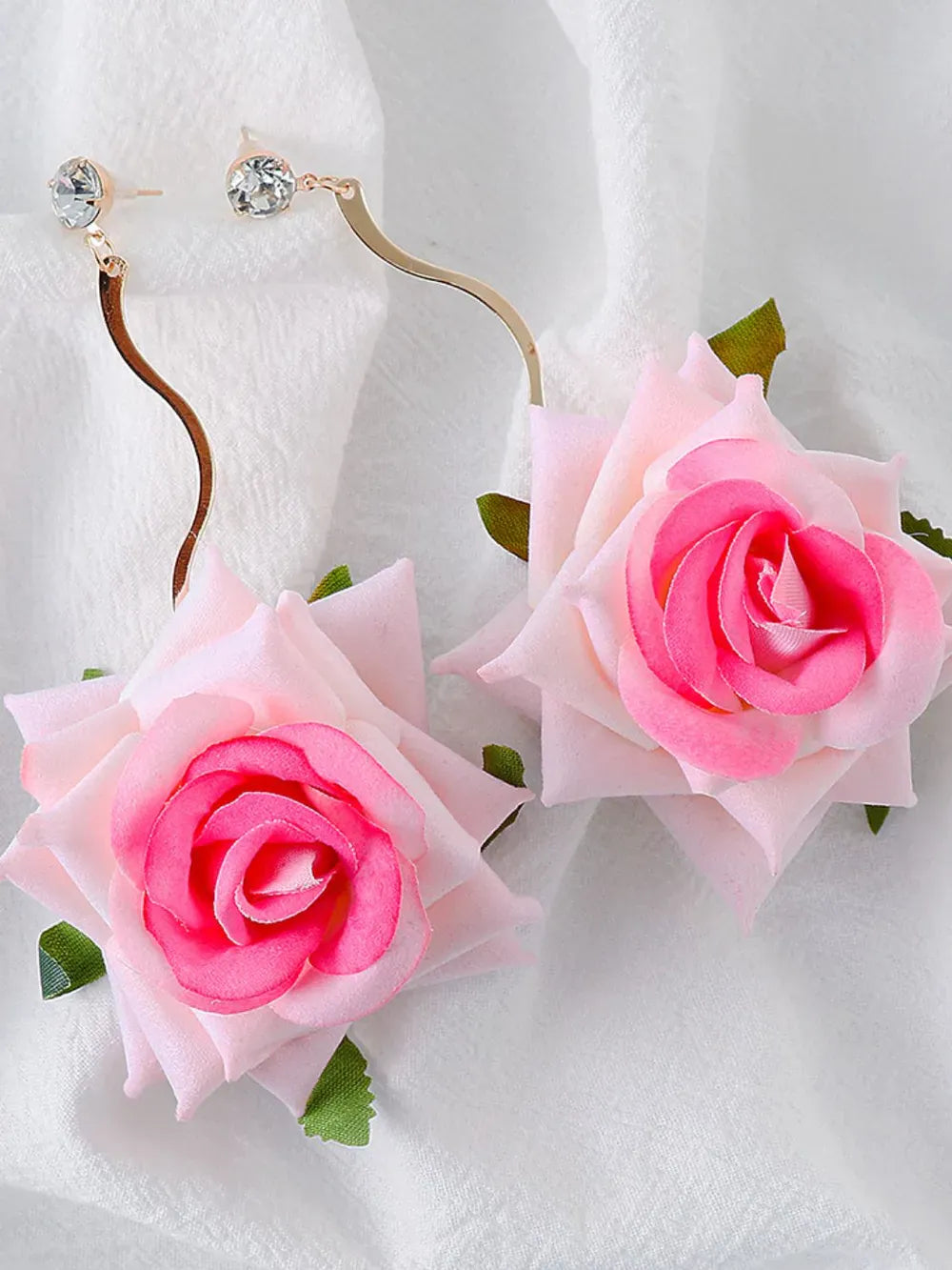 Trendsi Fuchsia Pink / One Size Alloy Rose Dangle Earrings