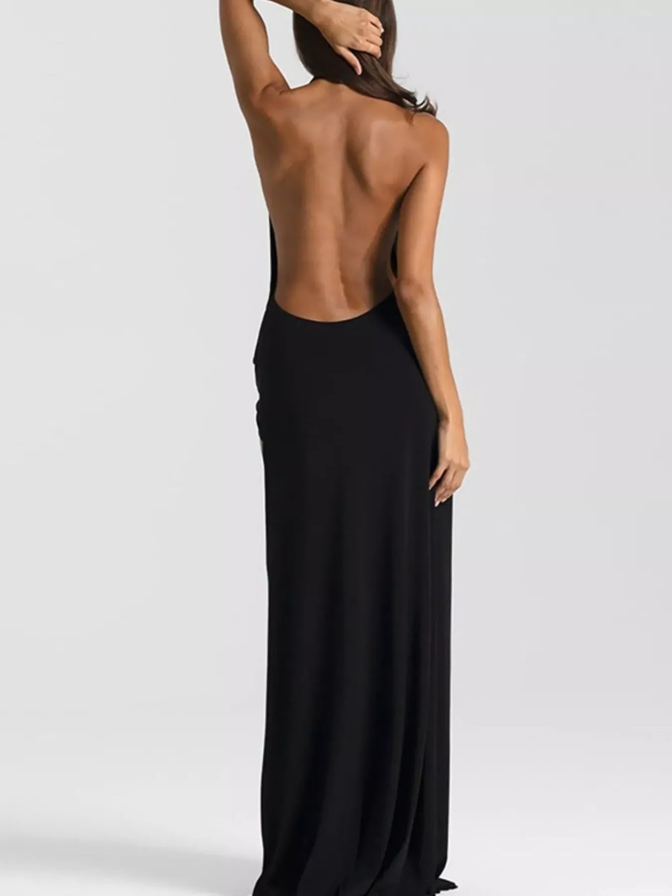 Trendsi Dress Split Backless Halter Neck Maxi Dress