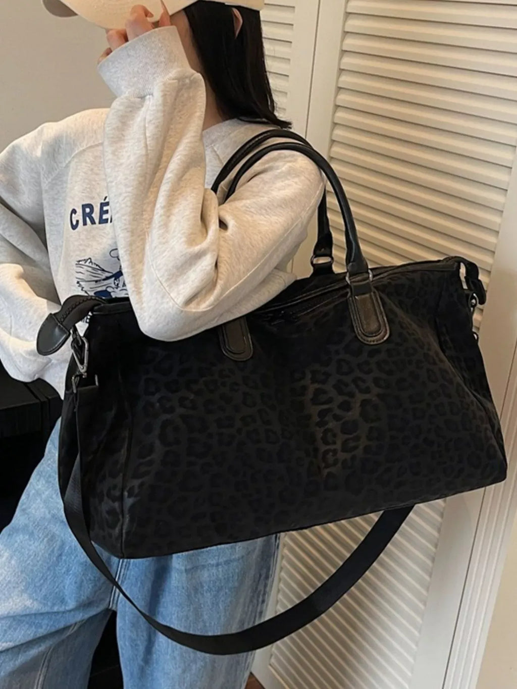 Trendsi Black / One Size Leopard Print Travel Bag