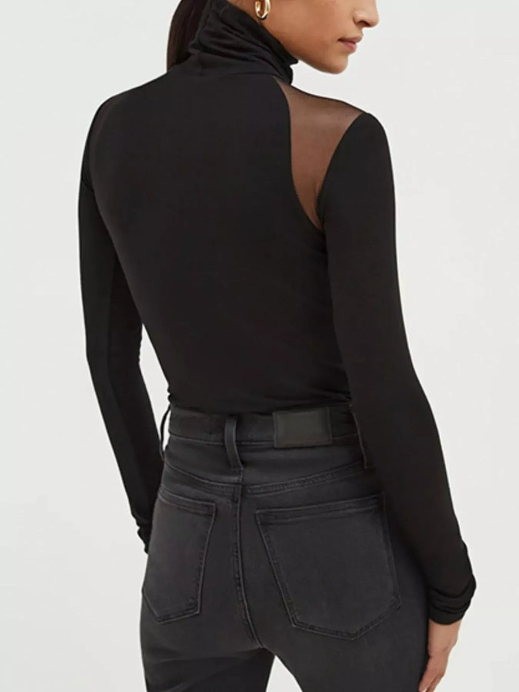Trendsi Mesh Shoulder Turtleneck Bodysuit