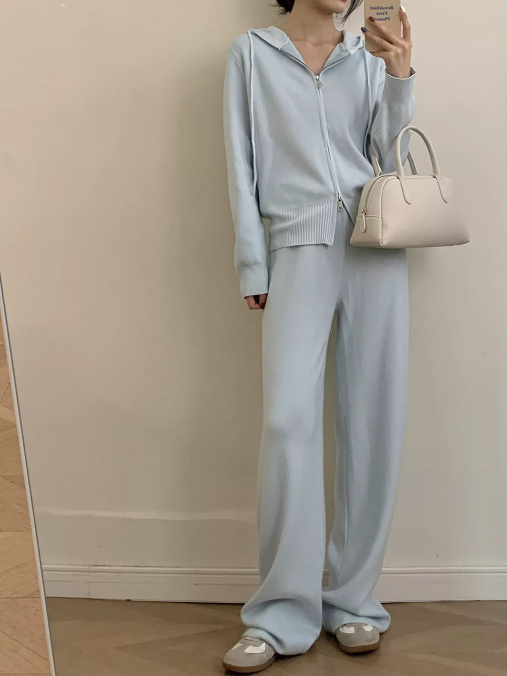 Trendsi Zip Up Cardigan and Drawstring Wide Leg Pants Knit Set