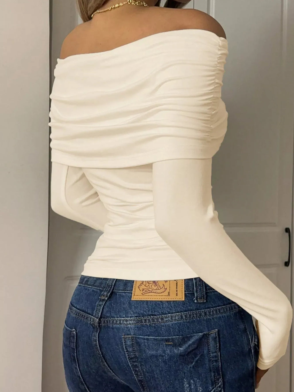 Trendsi Shirt Off-Shoulder Ruched Long Sleeve T-Shirt