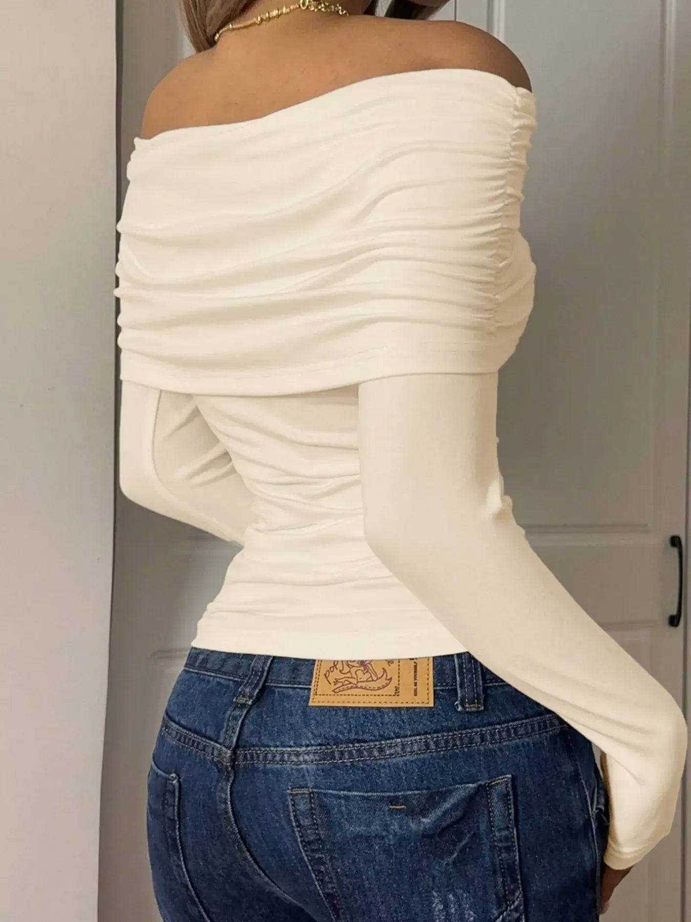 Trendsi Shirt Off-Shoulder Ruched Long Sleeve T-Shirt