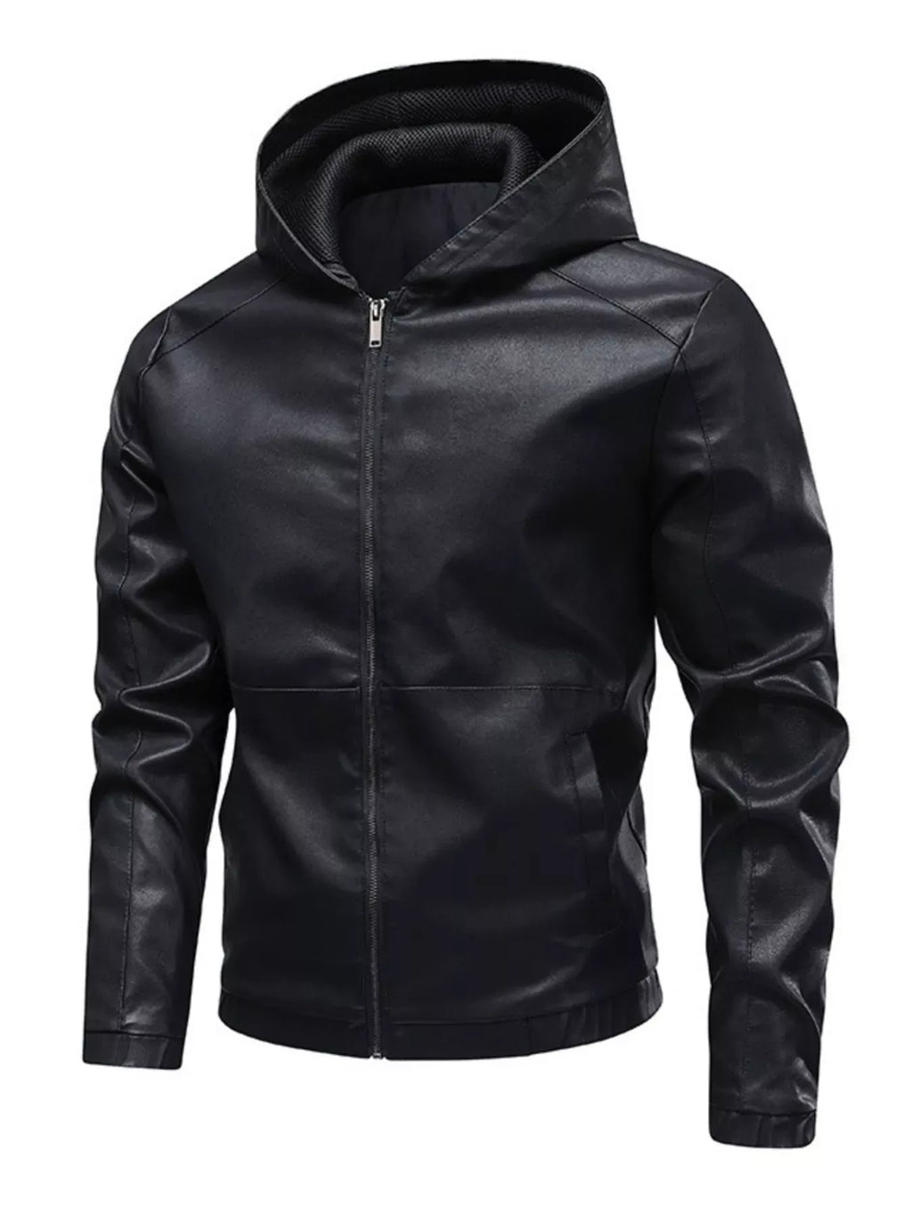 Trendsi Black / XS Men's Hooded Faux Leather Moto Jacket