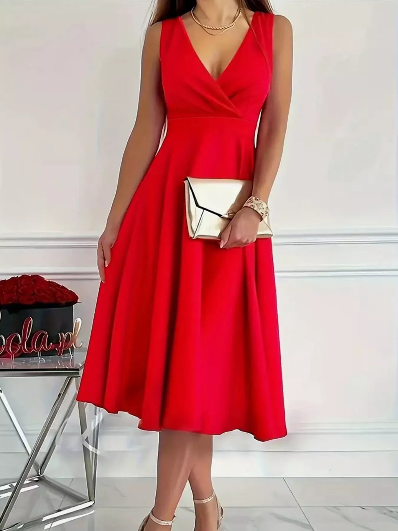 Trendsi Red / S Sleeveless A-Line Midi Dress