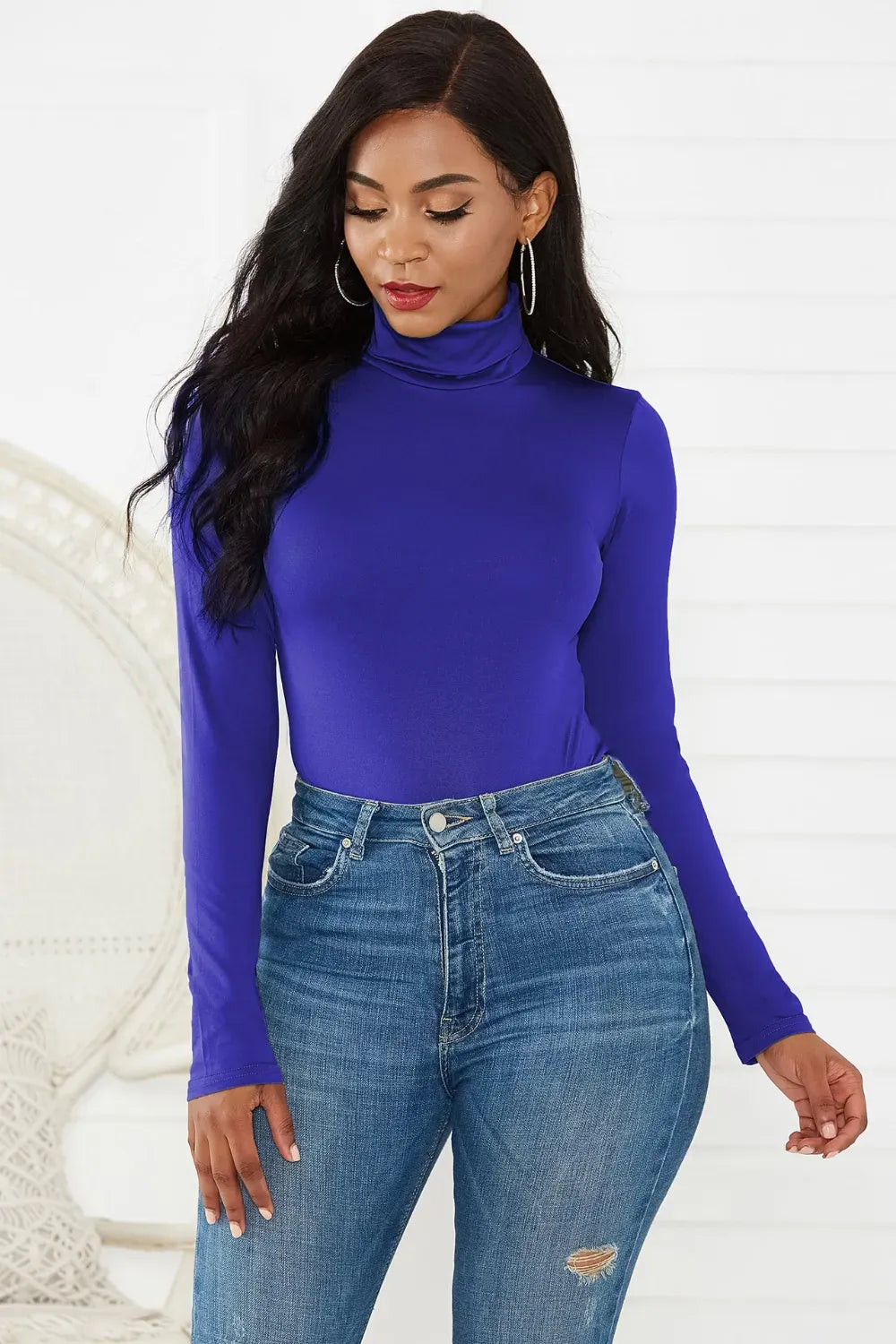Trendsi Top Royal Blue / S Turtleneck Long Sleeve Bodysuit