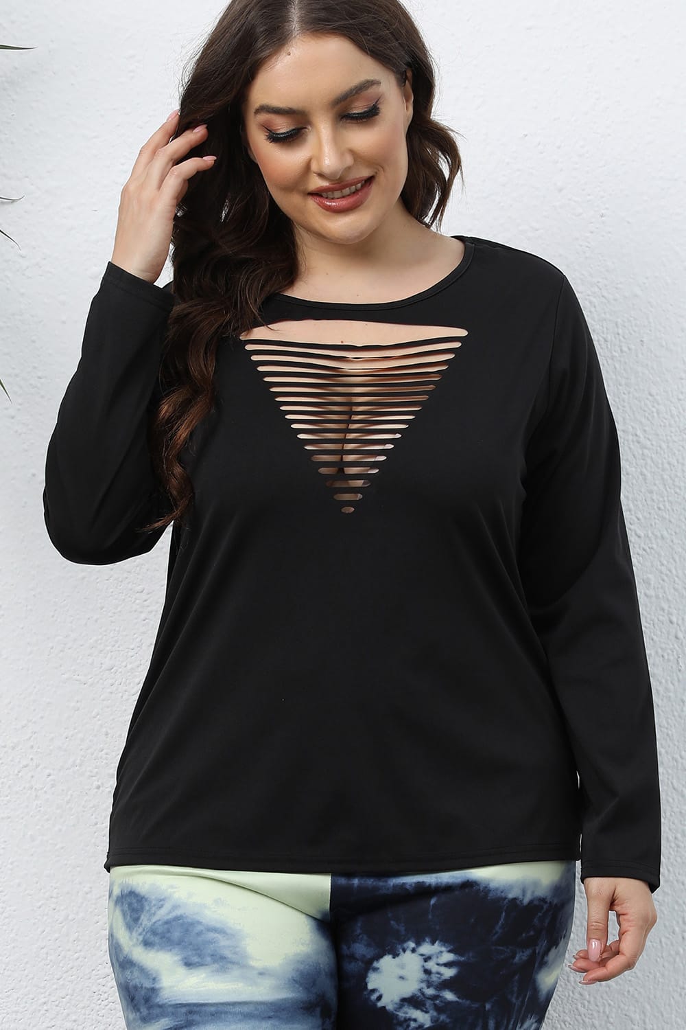Trendsi Plus Size Cutout Front Long Sleeve T-Shirt