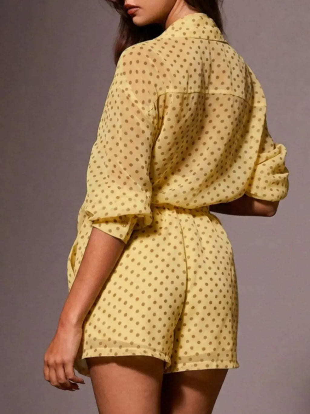 Trendsi Polka Dot Button Up Shirt and Shorts Set