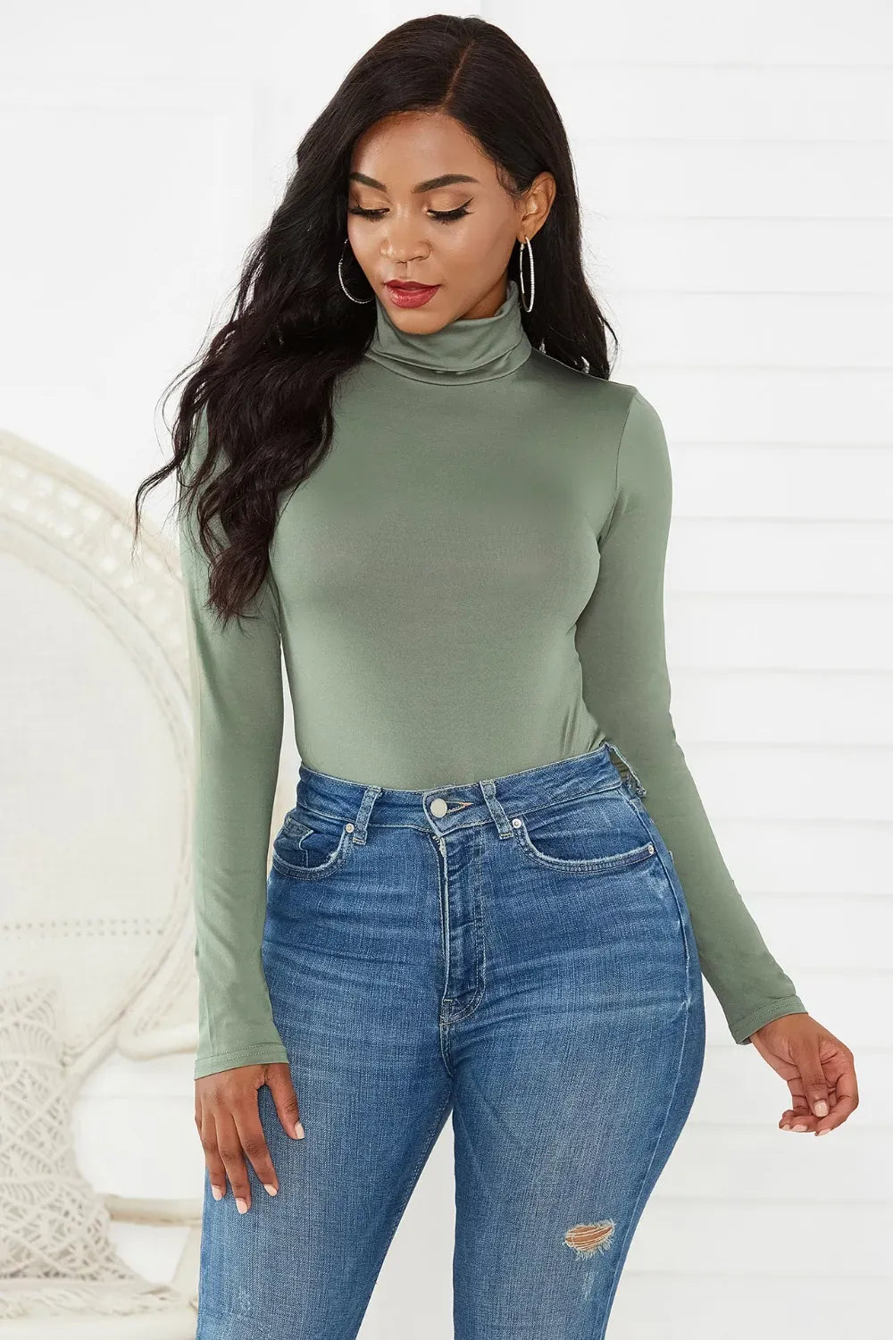 Trendsi Top Sage / S Turtleneck Long Sleeve Bodysuit