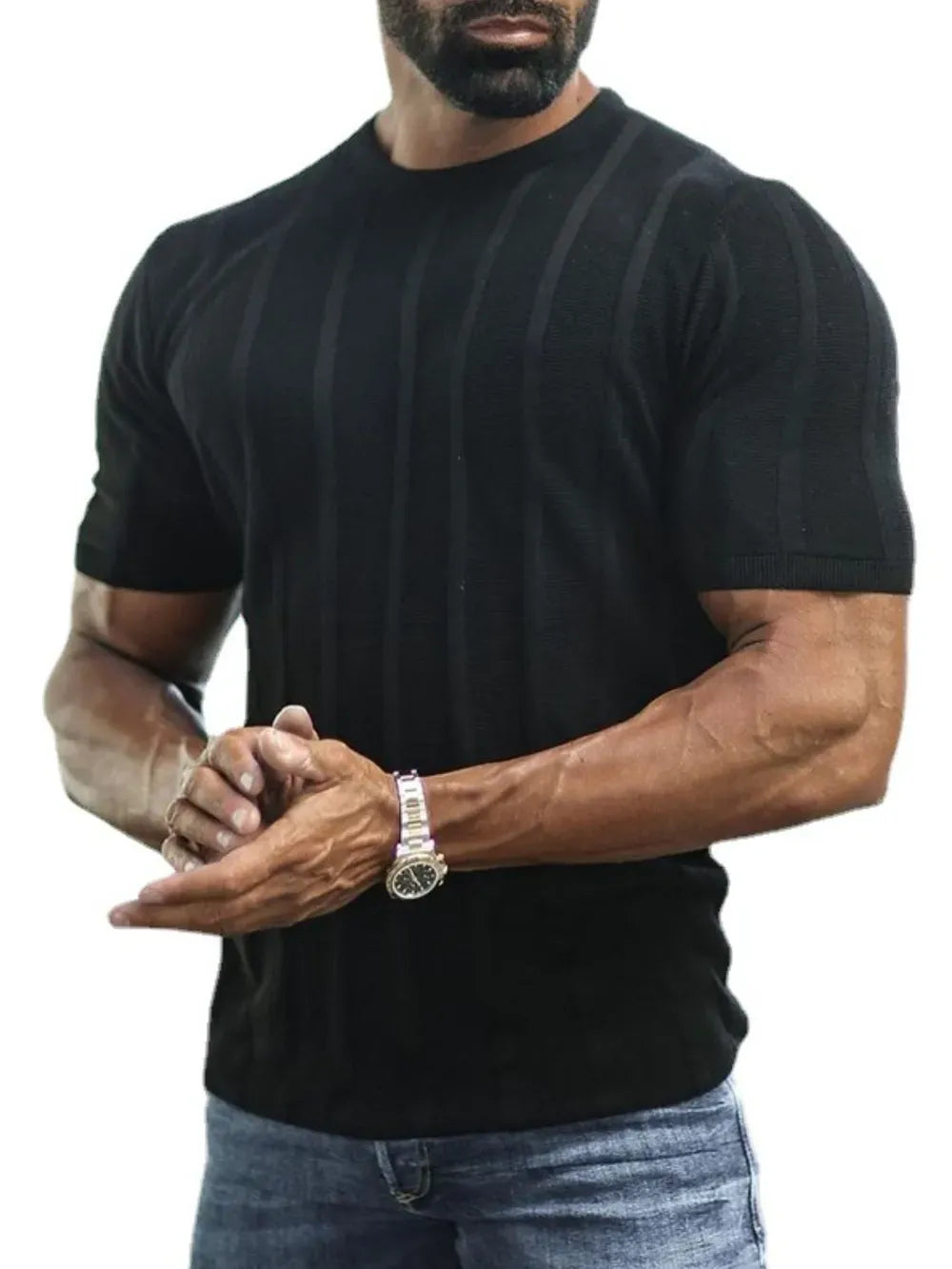 Trendsi Men’s top Men's Plus Size Striped Round Neck Short Sleeve T-Shirt