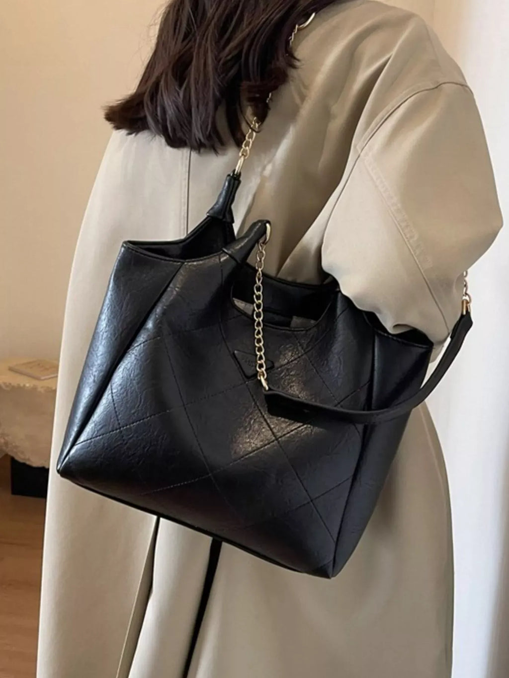 Trendsi Black / ONESIZE PU Leather Shoulder Bag