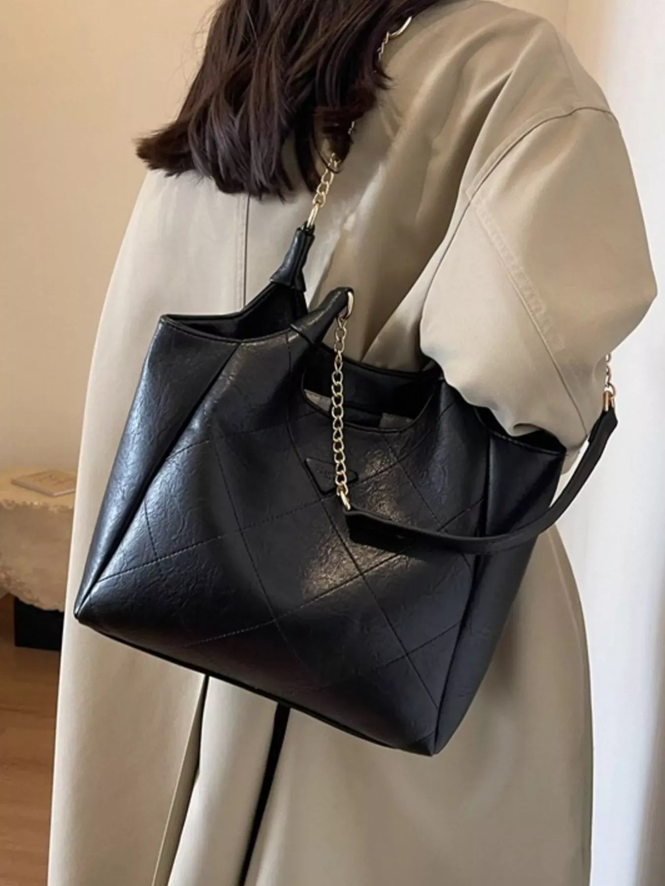 Trendsi Black / ONESIZE PU Leather Shoulder Bag