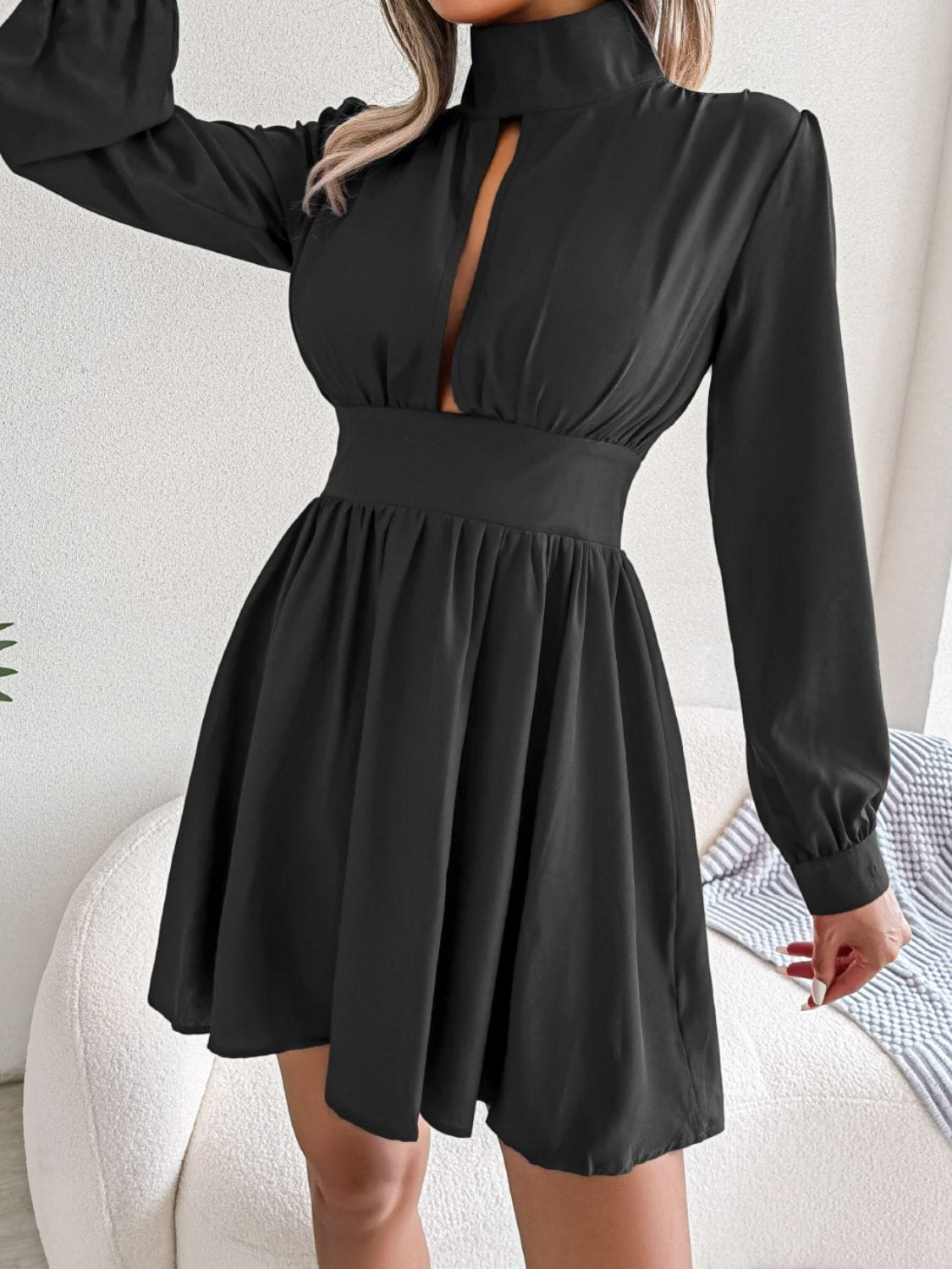Trendsi Cutout Turtleneck A-Line Mini Dress