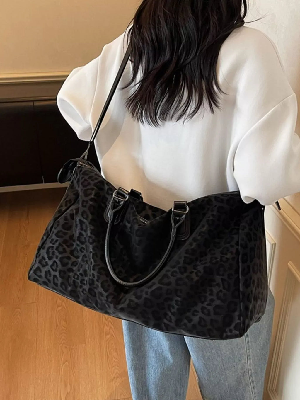 Trendsi Black / One Size Leopard Print Travel Bag