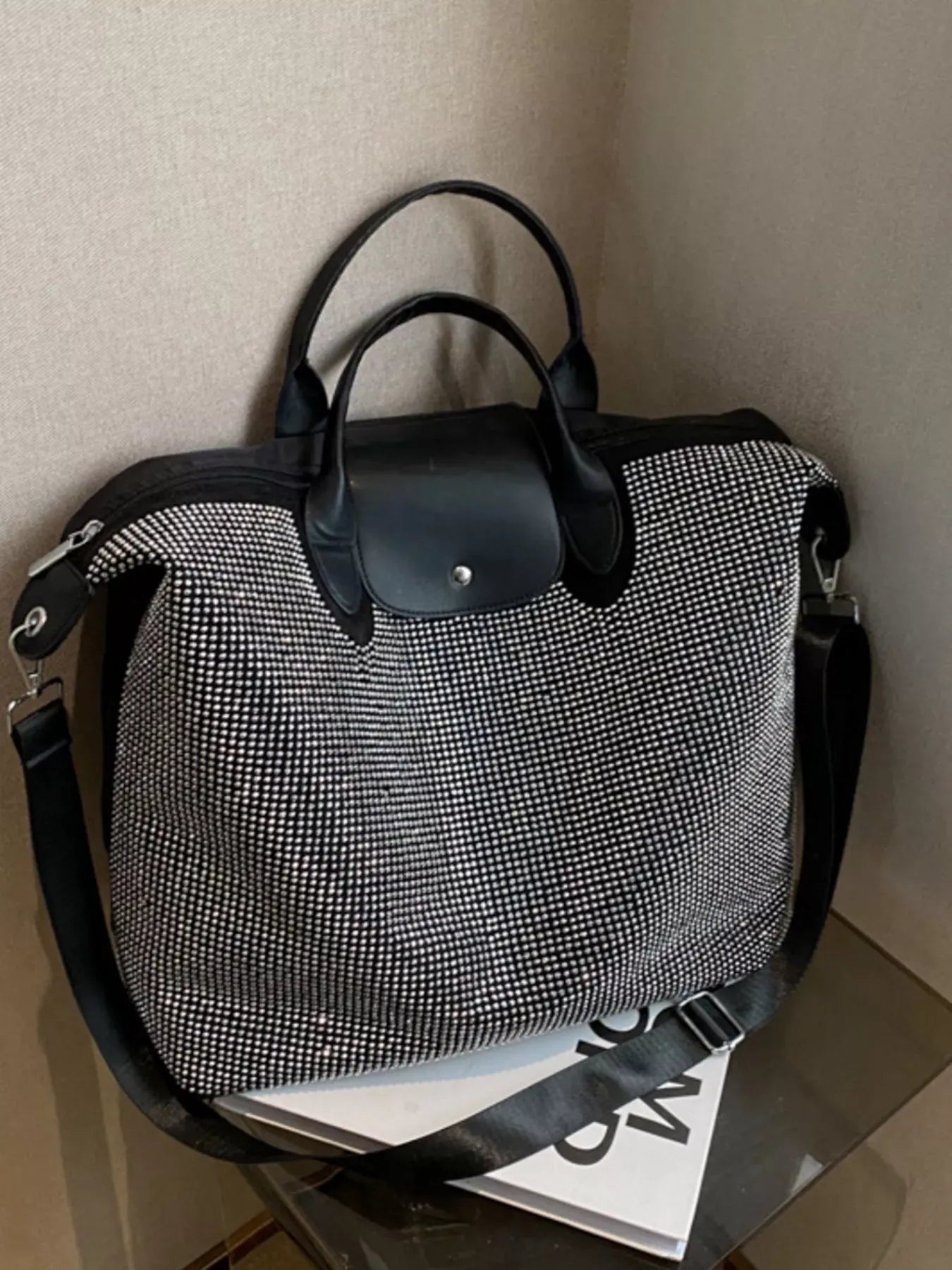 Trendsi Silver / One Size Rhinestone Embellished Crossbody Bag