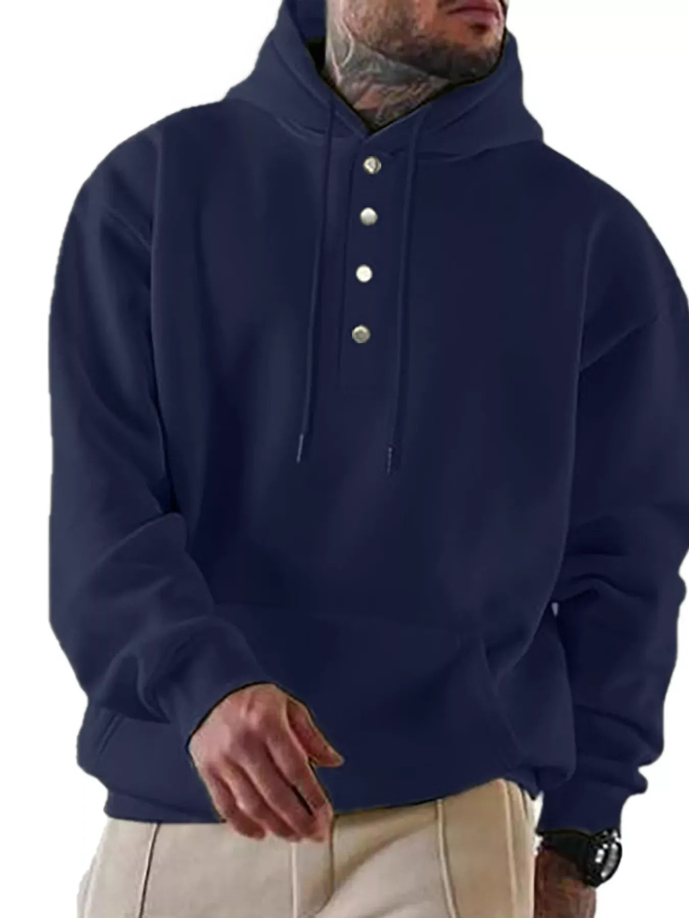 Trendsi Navy / S Men's Full Size Drawstring Kangaroo Pocket Hoodie Plus Size