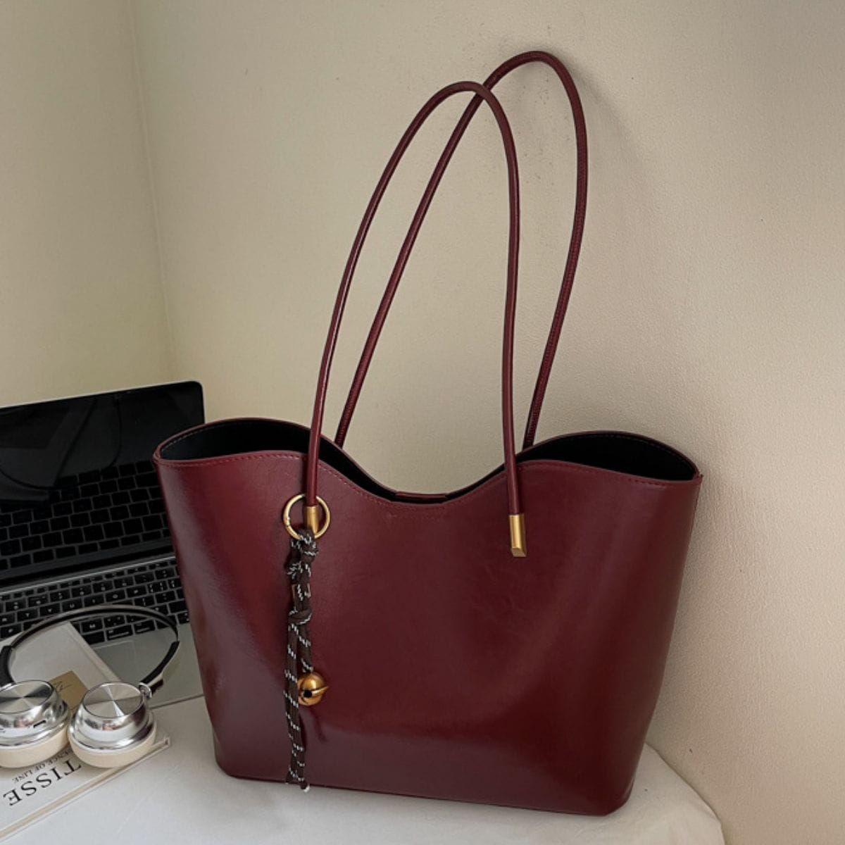 Trendsi Burgundy / One Size PU Leather Tote Bag