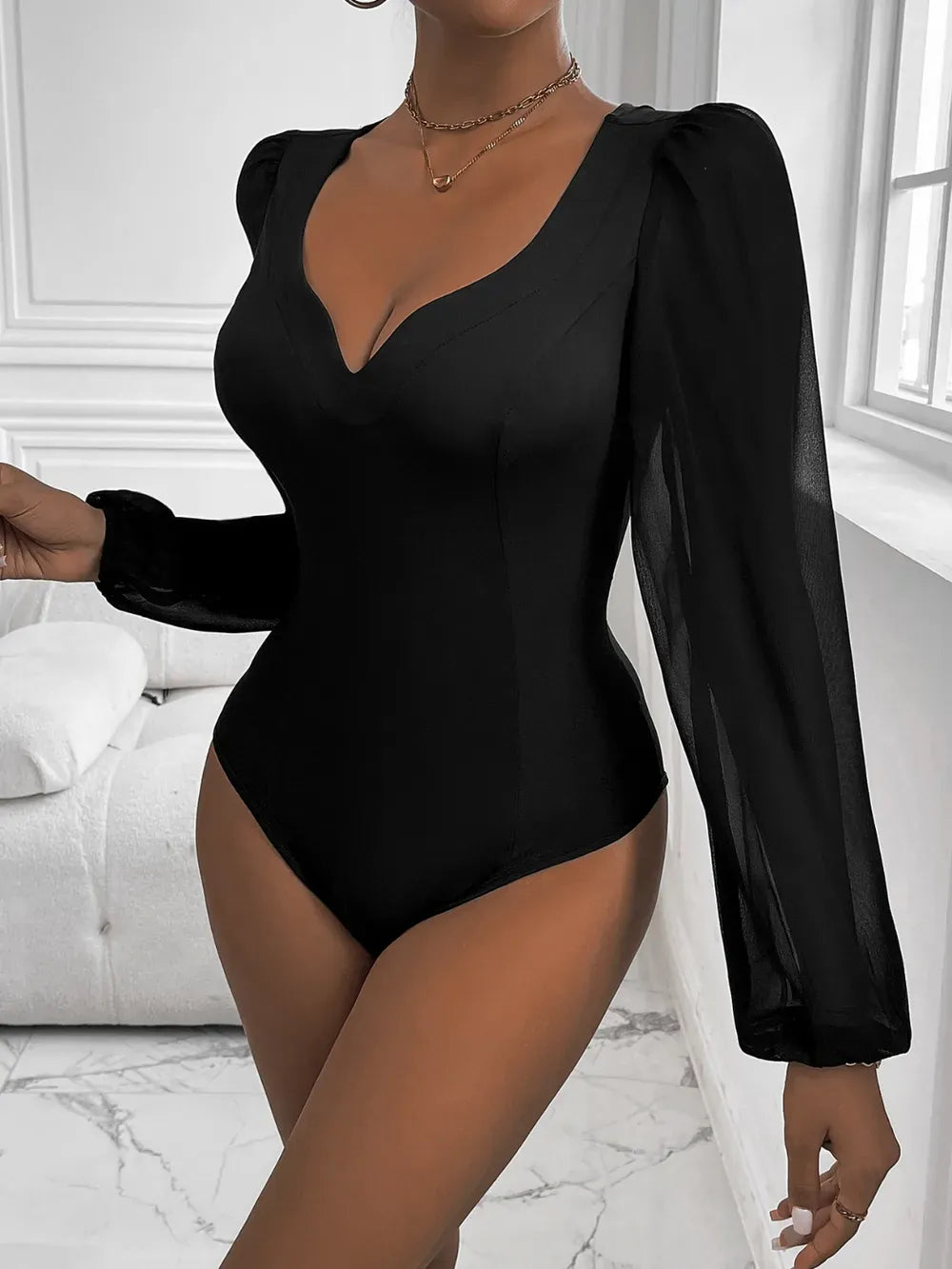 Trendsi Perfee Sweetheart Neck Long Sleeve Bodysuit
