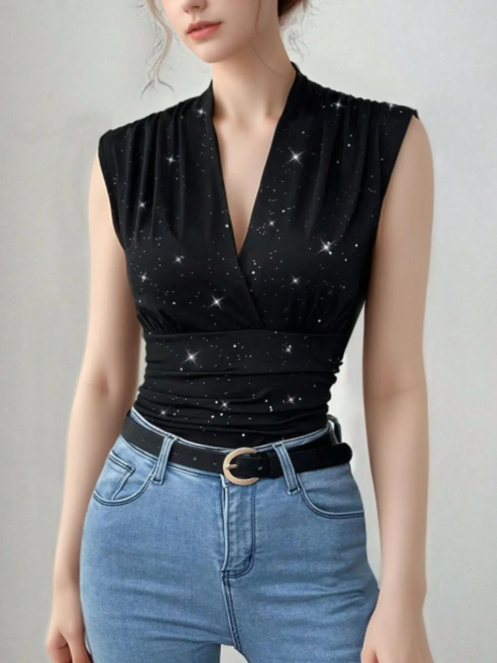 Trendsi Black / S Surplice Sleeveless Slim Blouse