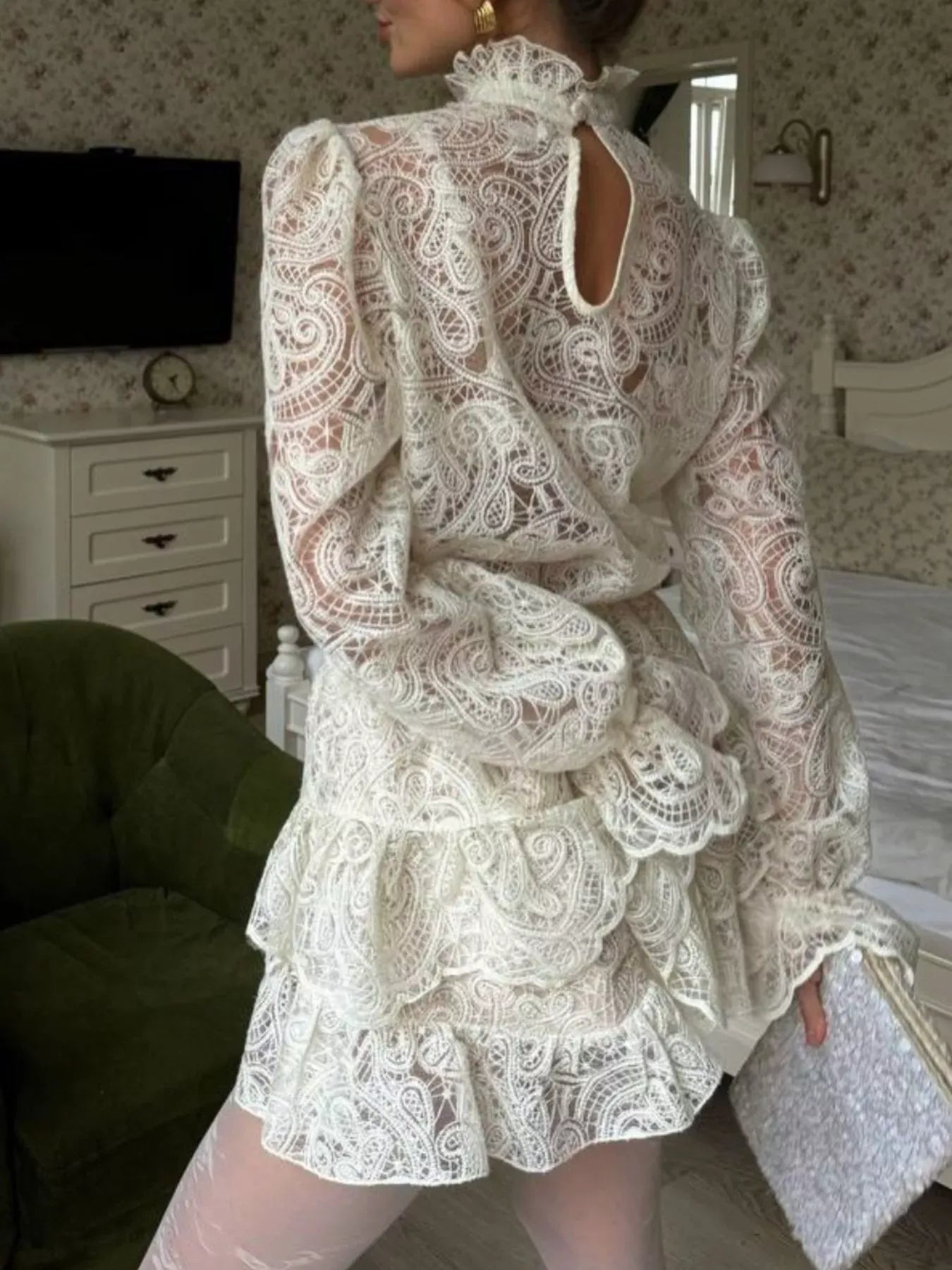 Trendsi top Lace Long Sleeve Top and Skirt Set
