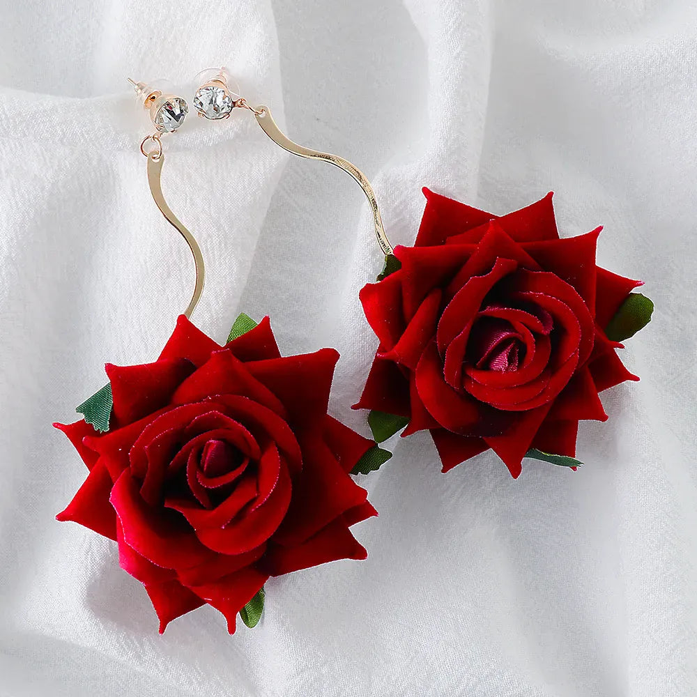 Trendsi Deep Red / One Size Alloy Rose Dangle Earrings