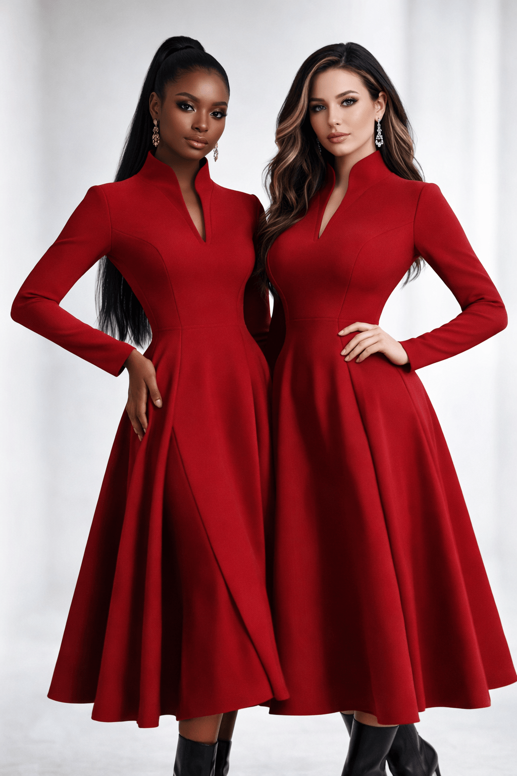 Trendsi Dress High Neck Long Sleeve A-Line Dress